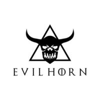 ilustración del logotipo del diseño del logotipo malvado del diablo del cráneo en blanco y negro. vector