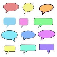 Set different dialog box, frame, speech balloon bubble colorful red violet yellow blue color in black line frame on grey background, Empty blank comment Talk chat speak message, pop art