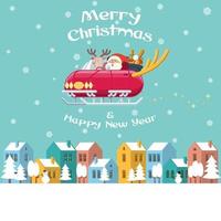 Santa flying sleigh car over winter town vector