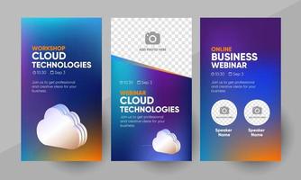 Business webinar banner template for social media story banner. Background and cloud technologies concept 3d illustration for social media banner post design in vector. vector