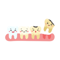 Cartoon teeth and gums inside the mouth are happy with the problem of tooth decay. There are plaque on the teeth. png