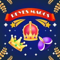 reyes magos. colección de coronas ilustración 3d, con estrellas fugaces en el fondo
