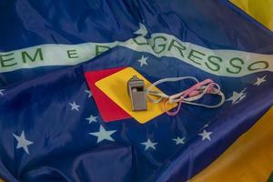 flag of Brazil in a wave like wind and filling the frame photo