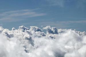 Above the clouds, a serene and relaxing moment. Blue sky. Backgrounds and textures. Abstract atmosphere. Heaven and cloudscape. photo