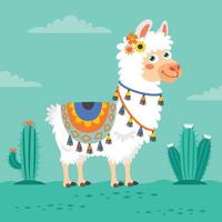 Cartoon Illustration Of A Llama vector