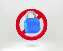 concepto prohibido de servicio vpn con icono de candado. ilustración vectorial 3d vector