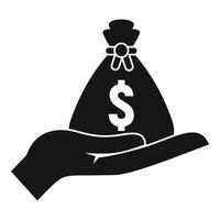 icono de bolsa de dinero en la mano, estilo simple vector