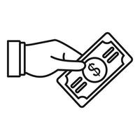 Dollar hand icon, outline style vector