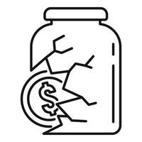 Cracked money jar icon, outline style vector