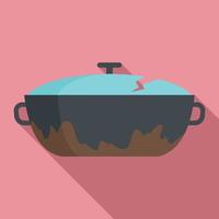 icono de olla de cocina rota, estilo plano vector