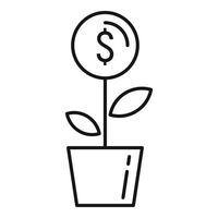 icono de maceta de planta de dinero, estilo de esquema vector