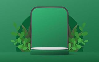 Green 3d podium showcase with floral background design. Vector illustration. Eps10