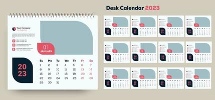 diseño de calendario de escritorio mínimo 2023 y diseño de planificador mensual. vector