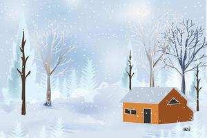 Winter Mountains Landscape With House And Trees Background vector