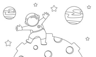 Cute astronaut on space coloring book illustration vector