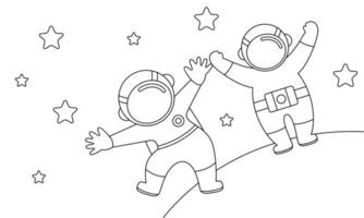 Cute astronaut on space coloring book illustration vector