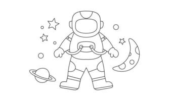 Cute astronaut on space coloring book illustration vector