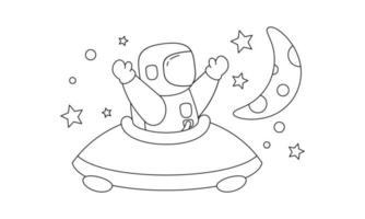 Cute astronaut on space coloring book illustration vector