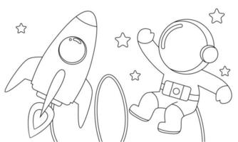 Cute astronaut on space coloring book illustration vector