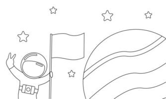 Cute astronaut on space coloring book illustration vector