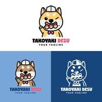 el perro shiba está comiendo la colección de logotipos de takoyaki vector