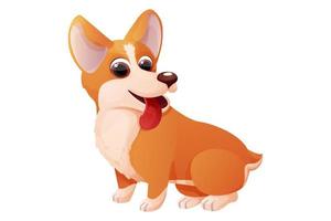 Cute corgi dog sitting, adorable pet in cartoon style isolated on white background. Comic emotional character, funny pose. Vector illustration