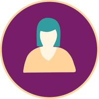 Woman icon, set against a circular purple background. vector