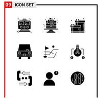 9 General Icons for website design print and mobile apps 9 Glyph Symbols Signs Isolated on White Background 9 Icon Pack Creative Black Icon vector background