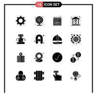 16 Universal Solid Glyph Signs Symbols of robot growth summer money bank Editable Vector Design Elements