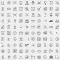 paquete de 100 iconos de líneas universales para móviles y web vector