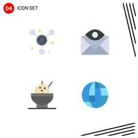 Set of 4 Vector Flat Icons on Grid for atom rice communication email globe Editable Vector Design Elements