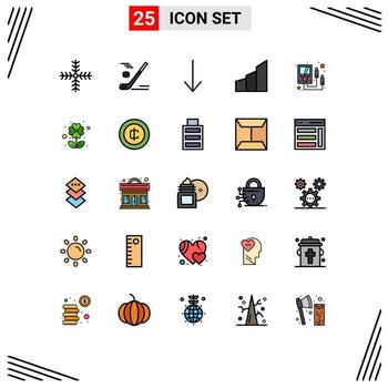 Group of 25 Modern Filled line Flat Colors Set for electronics office blocks ice hockey modern building architecture Editable Vector Design Elements