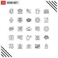 Modern Set of 25 Lines Pictograph of pastor database mic economy refrigerator Editable Vector Design Elements