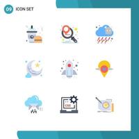 Mobile Interface Flat Color Set of 9 Pictograms of map startup poisonous spaceship star Editable Vector Design Elements