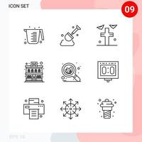 paquete de vectores de 9 iconos en estilo de línea paquete de contorno creativo aislado en fondo blanco para web y móvil