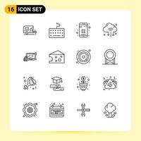 16 Thematic Vector Outlines and Editable Symbols of security computer delete cloud router Editable Vector Design Elements