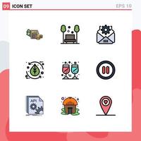 Set of 9 Modern UI Icons Symbols Signs for drink leaf travel environment leaf Editable Vector Design Elements