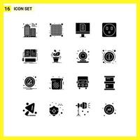 User Interface Pack of 16 Basic Solid Glyphs of grow video office mobile ebook Editable Vector Design Elements