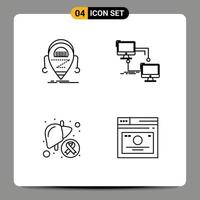 Group of 4 Modern Filledline Flat Colors Set for android computer robot lan disease Editable Vector Design Elements