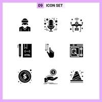 Modern Set of 9 Solid Glyphs Pictograph of develop code microphone wifi iot Editable Vector Design Elements