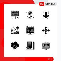 9 User Interface Solid Glyph Pack of modern Signs and Symbols of seo investment down solution user Editable Vector Design Elements