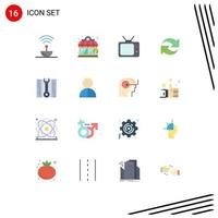 Group of 16 Modern Flat Colors Set for repair wrench television repeat reload Editable Pack of Creative Vector Design Elements