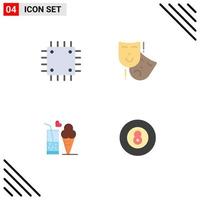 Group of 4 Flat Icons Signs and Symbols for chipset food gadget masks glass Editable Vector Design Elements