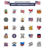 Set of 25 Modern Flat Filled Lines pack on USA Independence Day american play food movis pumpkin Editable USA Day Vector Design Elements