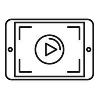 icono de grabación de video de tableta, estilo de esquema vector