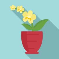 Yellow orchid icon, flat style vector