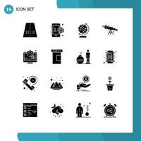 16 Universal Solid Glyph Signs Symbols of online money geography zoom space Editable Vector Design Elements