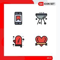 conjunto de 4 iconos de interfaz de usuario modernos símbolos signos para logros comida barbacoa comida cocina elementos de diseño vectorial editables vector