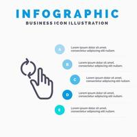 Finger Hand Refresh Gesture Line icon with 5 steps presentation infographics Background vector