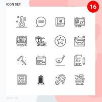 Set of 16 Vector Outlines on Grid for wish list content contact blogging telephone Editable Vector Design Elements